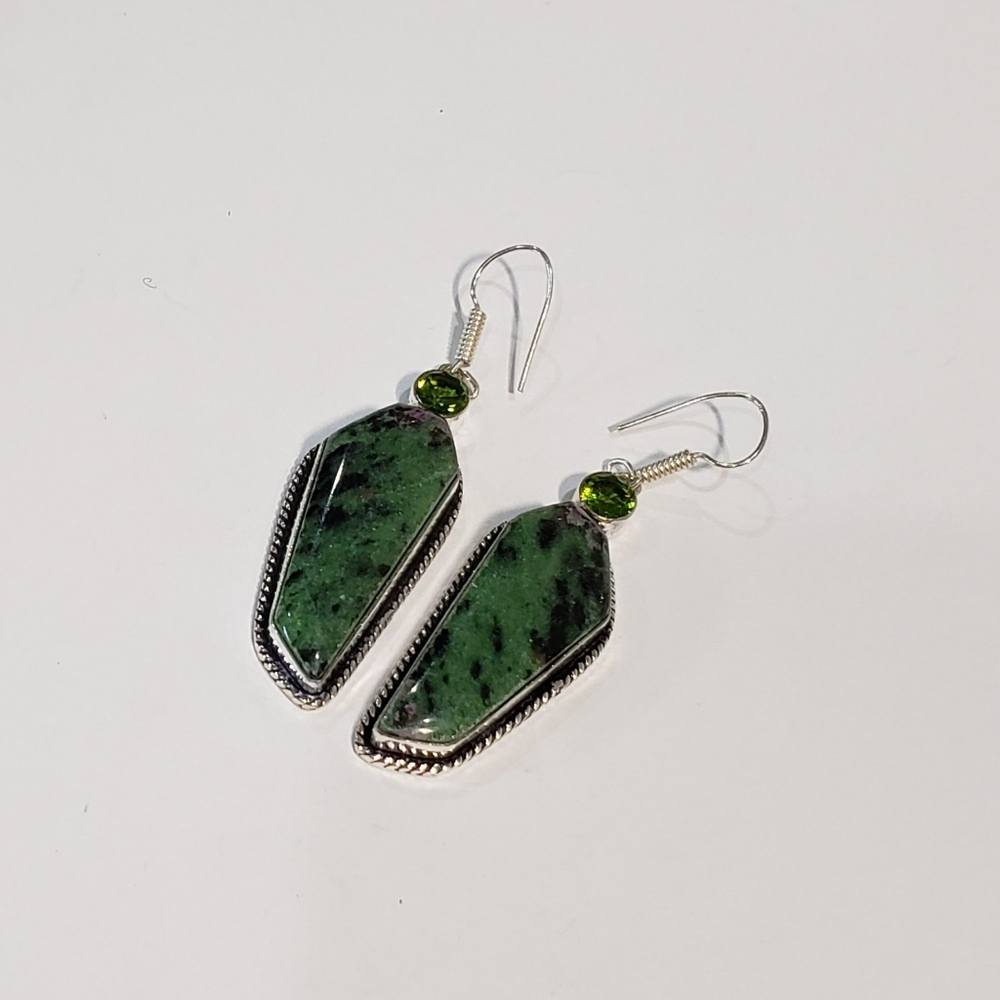 Ruby Zoisite Earrings, 925 Silver Ruby Zoisite Pe… - image 8